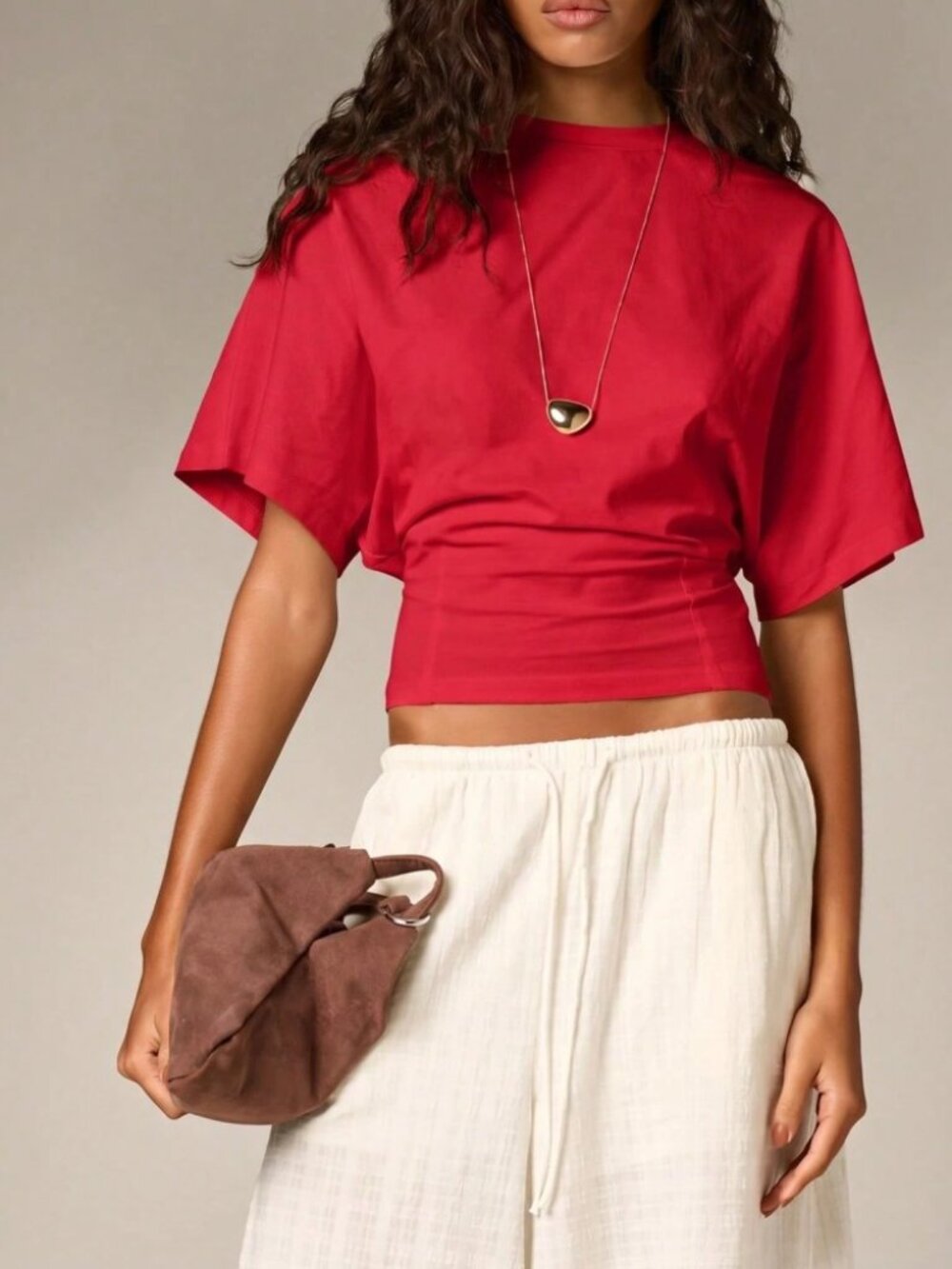 Crimson Red Boxy Crop Knit Tee